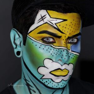 Pop Art Body Painting, featured in Argenis Pinal’s professional makeup portfolio