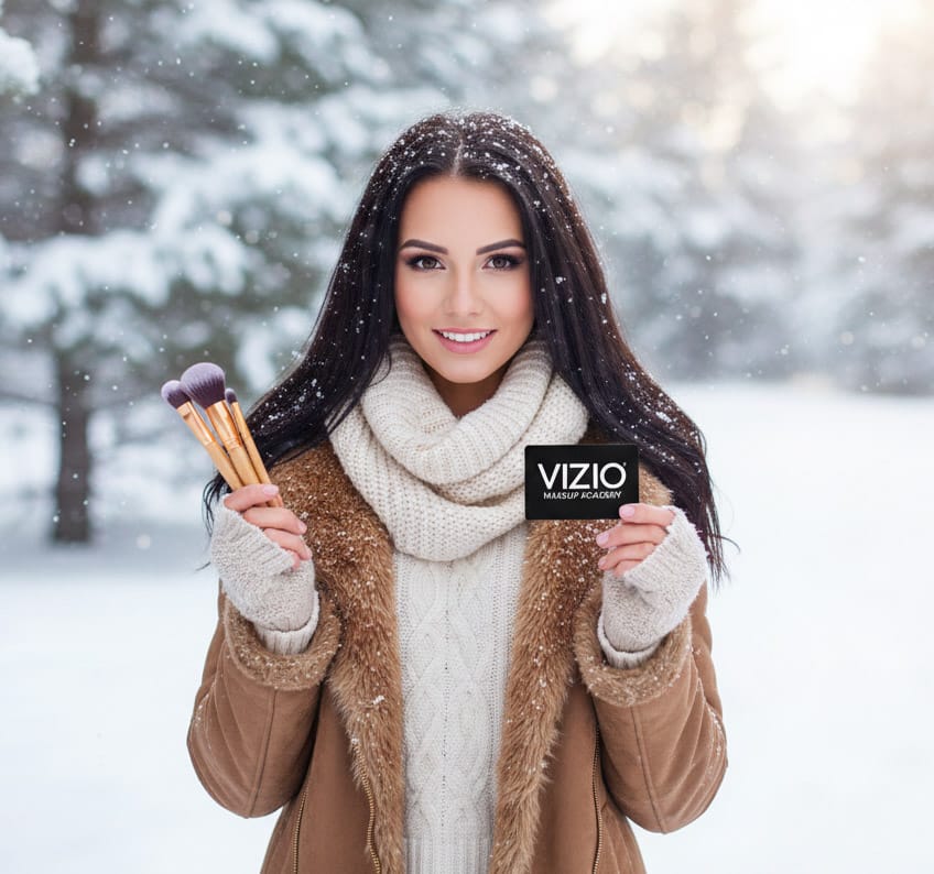 snow with makeup artist getting a gift card