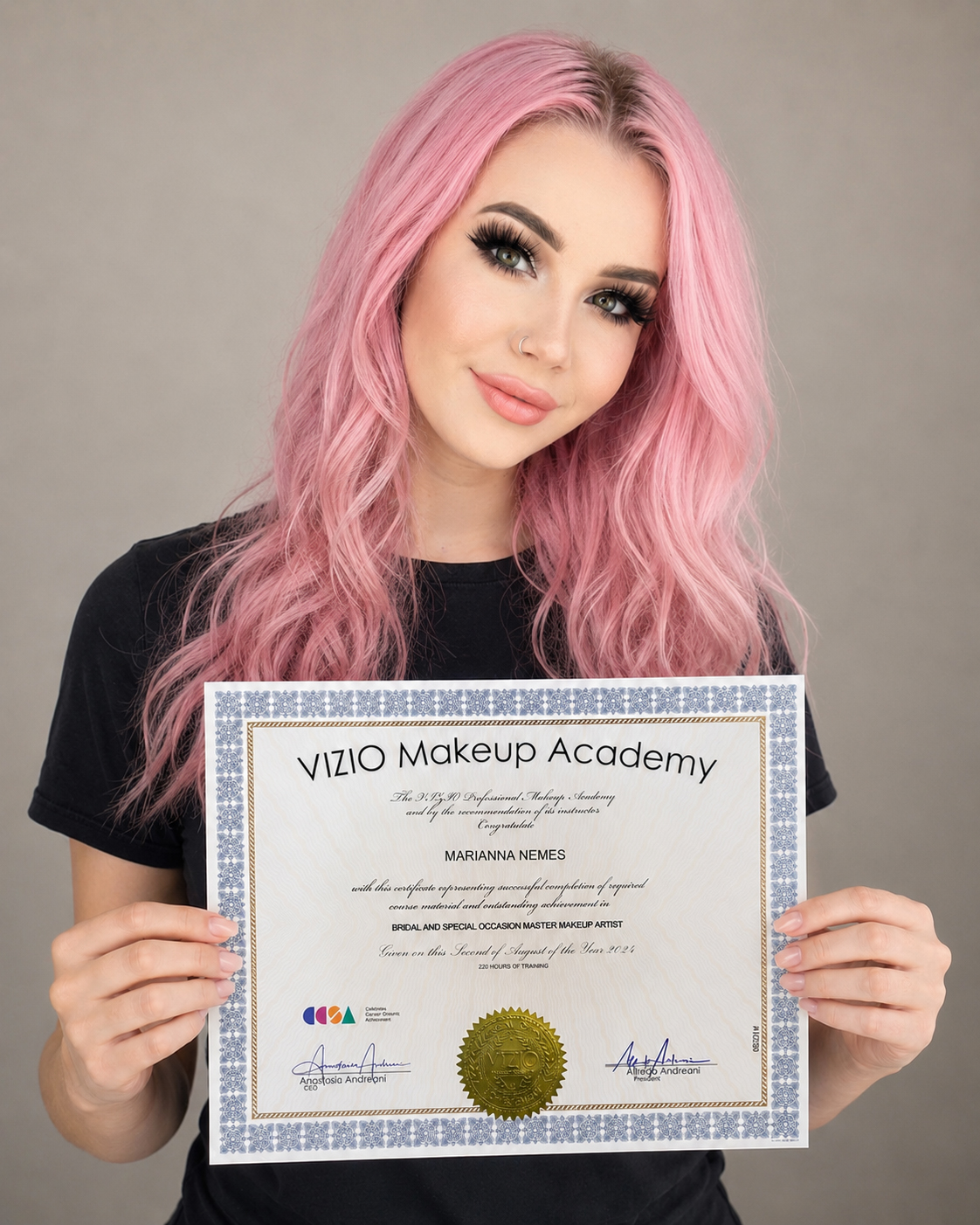 Pink-Haired Vizio Makeup Academy Student Testimonial Pink-haired Vizio Makeup Academy student sharing her makeup course testimonial